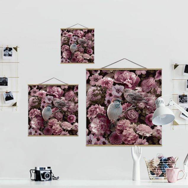 Tableaux de Andrea Haase Paradis floral moineau en rose antique