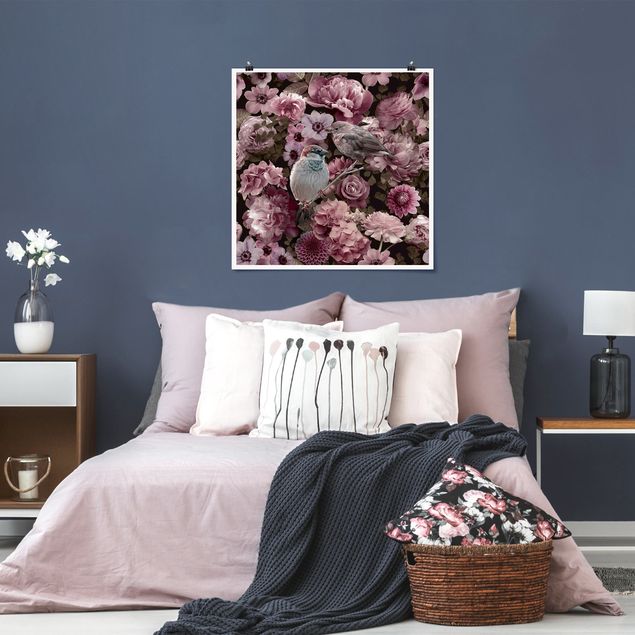 Tableaux modernes Paradis floral moineau en rose antique