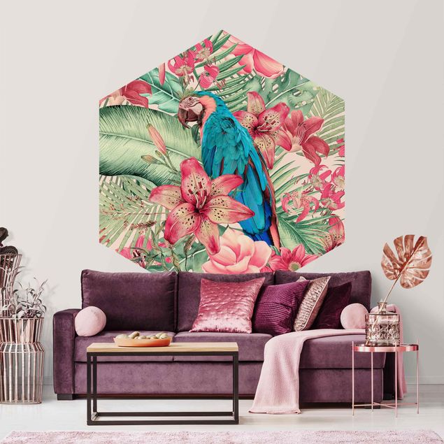 Tapisserie moderne Paradis floral Perroquet Tropical