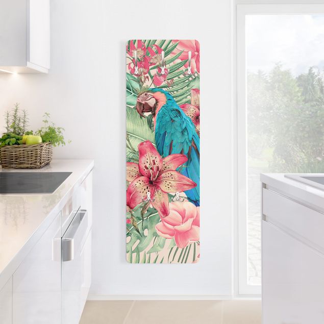 Porte manteau mural couleur Paradis floral Perroquet Tropical