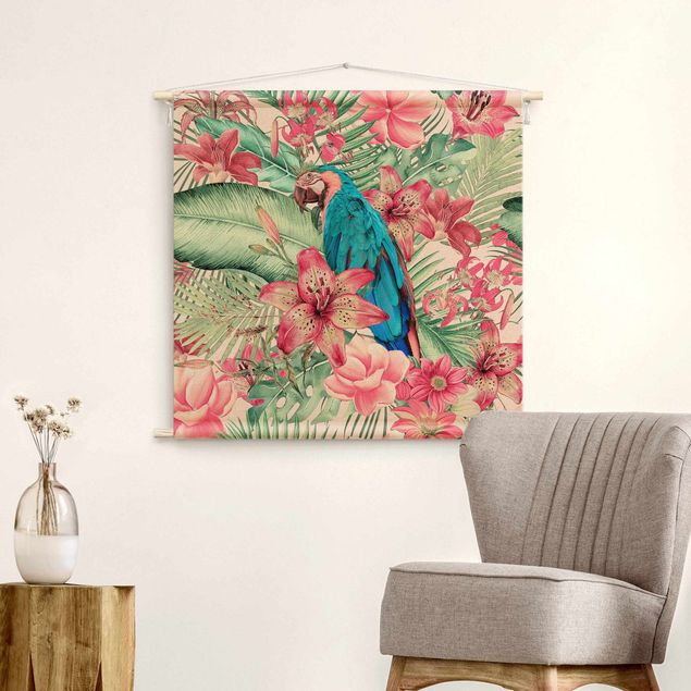 tapis de mur Floral Paradise Tropical Parrot