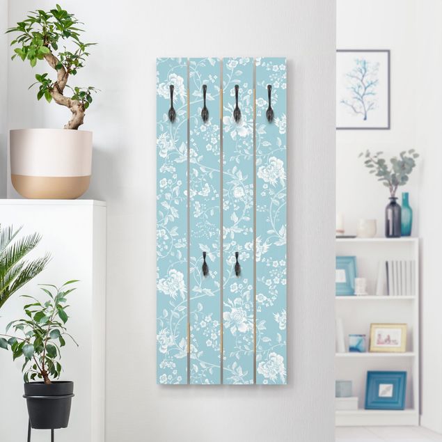 Porte-manteaux muraux avec fleurs Vrilles de fleurs sur bleu