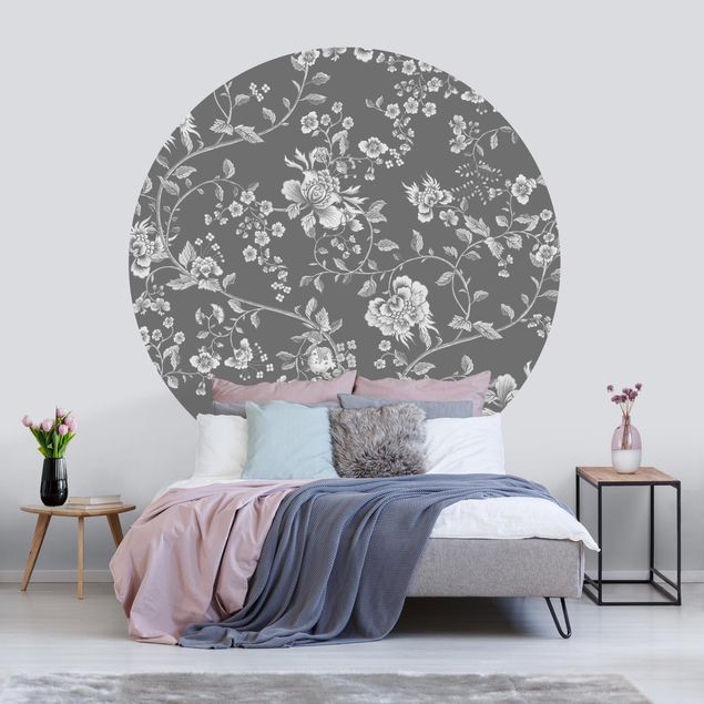 Papier peint moderne Vrilles de fleurs sur gris