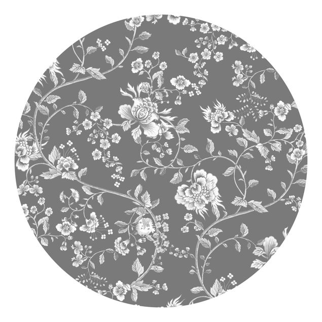 Papier peint vintage Vrilles de fleurs sur gris