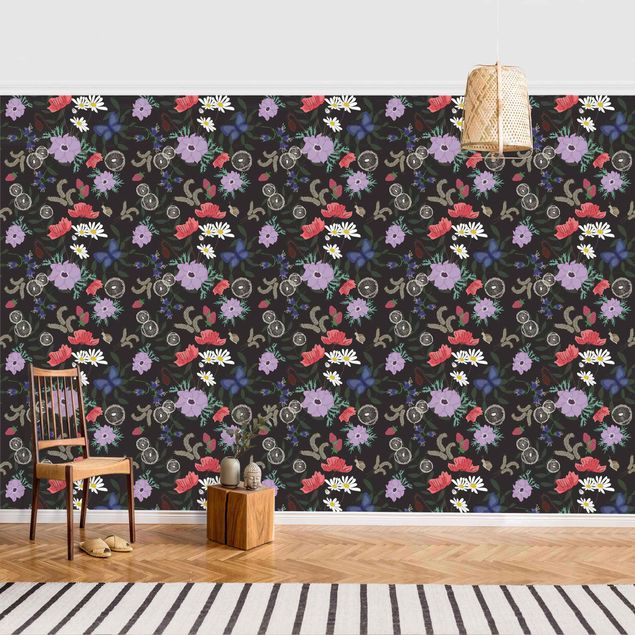 Papier peint moderne Field Of Flowers On Black Background - Roll
