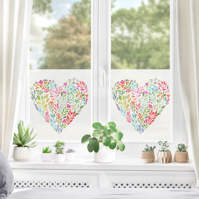 Décoration pour fenêtre - Aquarelle florale en forme de cœur