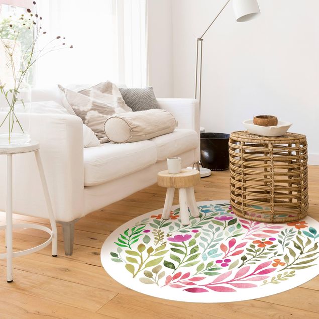 tapis contemporain Aquarelle Fleurie Circulaire