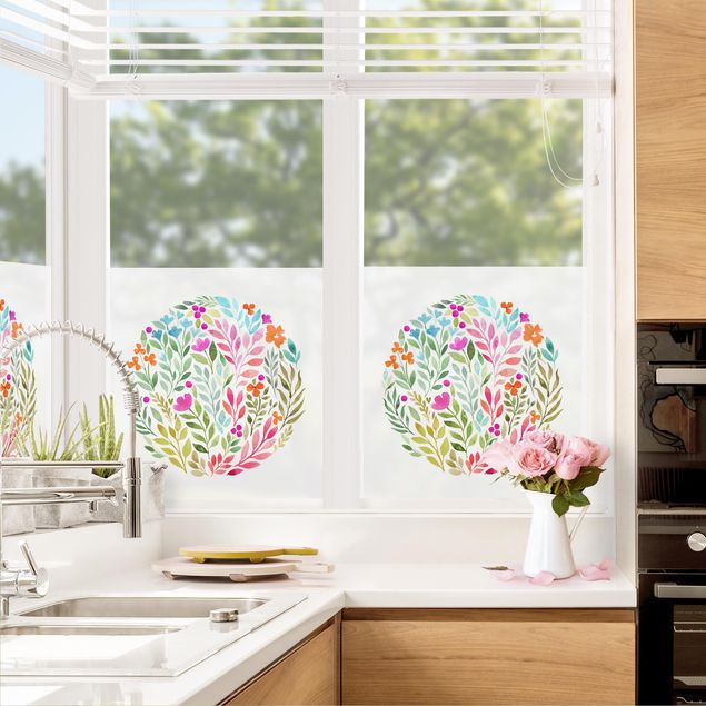 Décoration pour fenêtre - Aquarelle florale en cercle