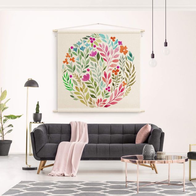tenture murale contemporaine Flowery Watercolour Circular