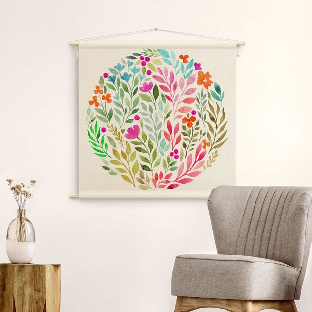 tapis de mur décoratif Flowery Watercolour Circular