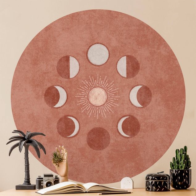 Papiers peints modernes Boho Phases Of the Moon With Sun