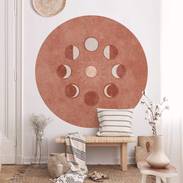 Tapisserie vintage Boho Phases Of the Moon With Sun