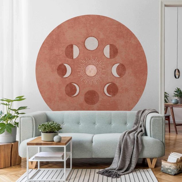 Papier peint chambre adulte zen Boho Phases Of the Moon With Sun