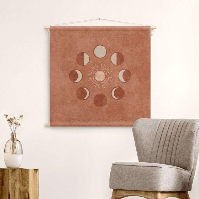 tenture vintage Boho Phases Of the Moon With Sun