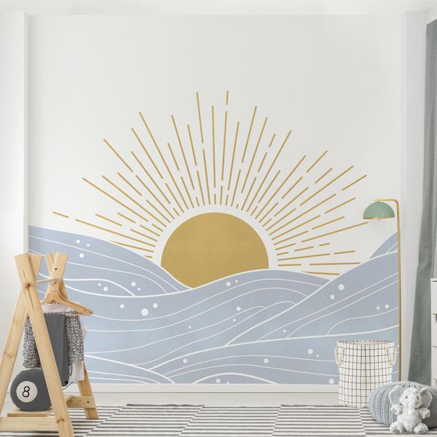 Papier peint plage Coucher de soleil boho au bord de la mer