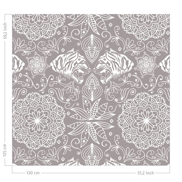 rideaux salon moderne Boho Tiger Pattern With Mandala In Warm Grey