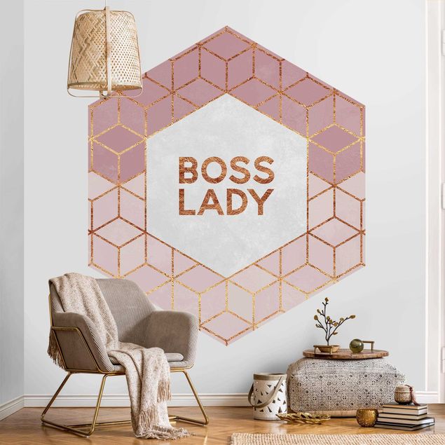 Papier peint doré Boss Lady Hexagones en Rose