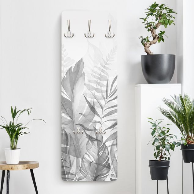 Porte-manteaux muraux avec fleurs Botany - Tropical Leaves Grey