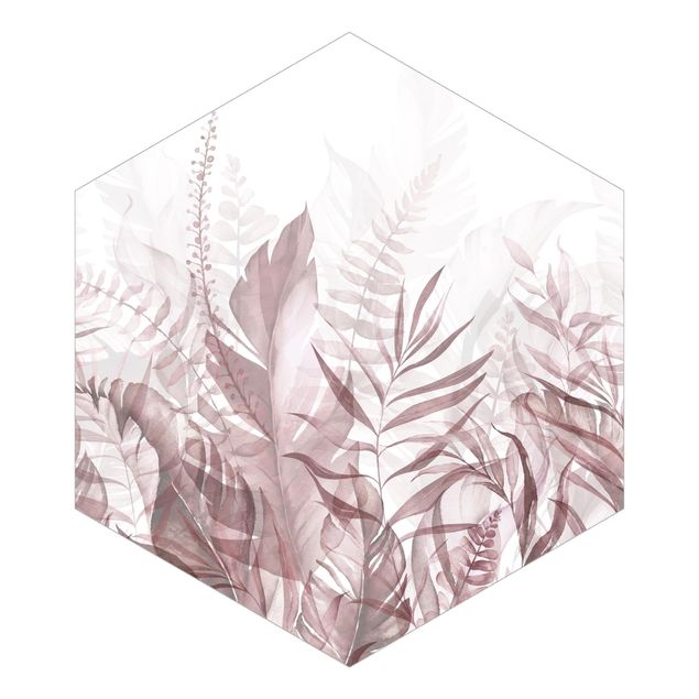 Papier peint panoramique Botanique - Feuilles tropicales rose