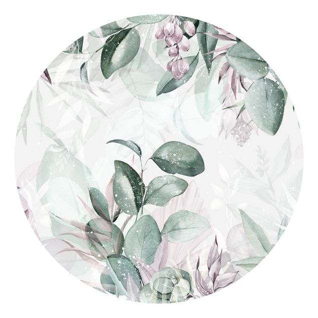 Papier peint rond autocollant - Botany In Pastel Green & Pink