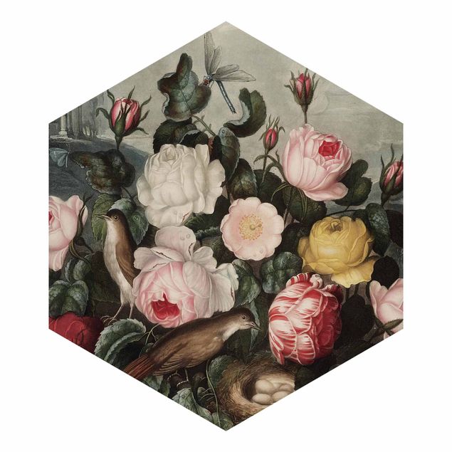 Papiers peints rose Illustration botanique vintage Rose