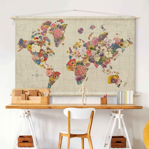 Déco mur cuisine Botanical world map