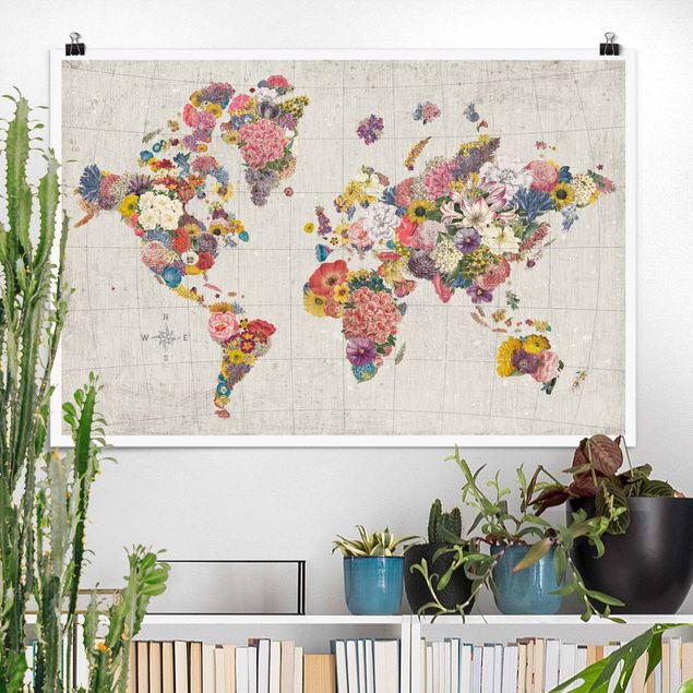 Tableau carte du monde Botanical world map