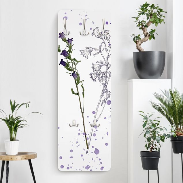 Porte-manteaux muraux avec fleurs Botanique à l'aquarelle - Campanule