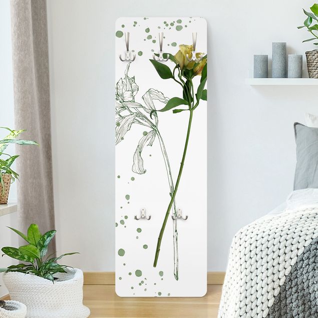 Porte-manteaux muraux avec fleurs Botanique à l'aquarelle - Lys
