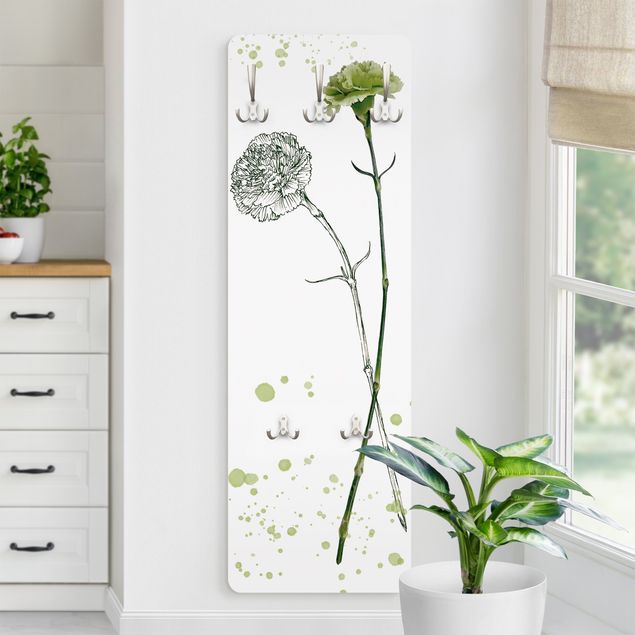 Porte-manteaux muraux avec fleurs Botanique à l'aquarelle - œillet