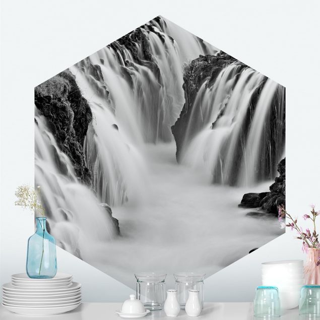 Tapisserie cascade Cascade de Brúarfoss en Islande Noir et Blanc