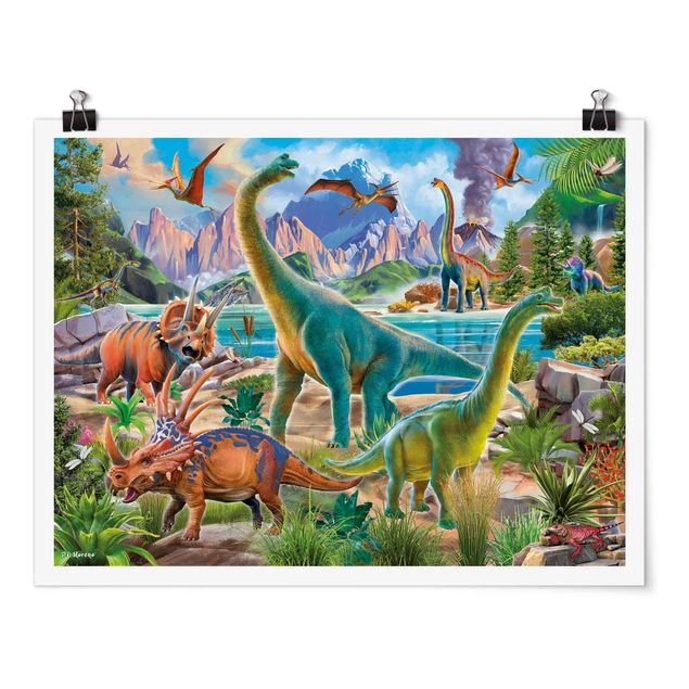Tableau animaux Brachiosaure et triceratops