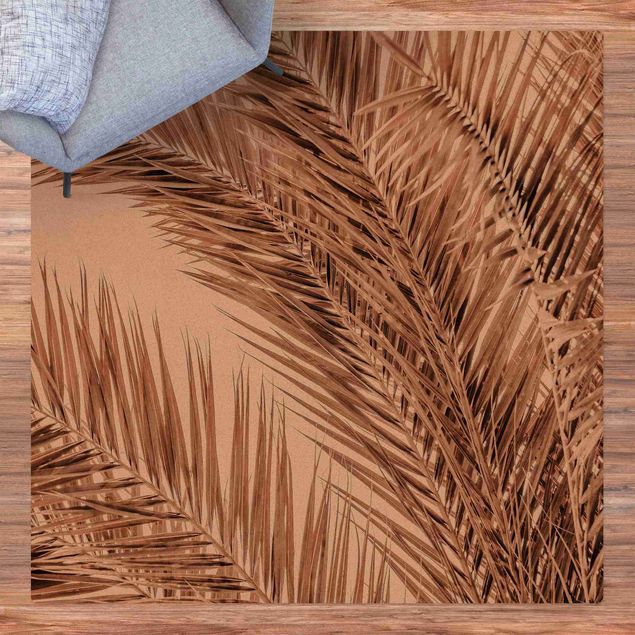 tapis contemporain Feuilles de palmier couleur bronze