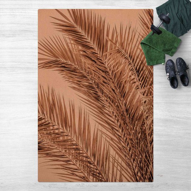 tapis modernes Feuilles de palmier couleur bronze