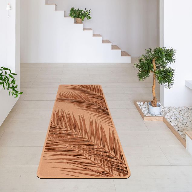 tapis marron Feuilles de palmier couleur bronze