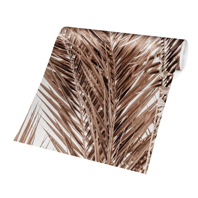 Papier peint marron Feuilles de palmier couleur bronze