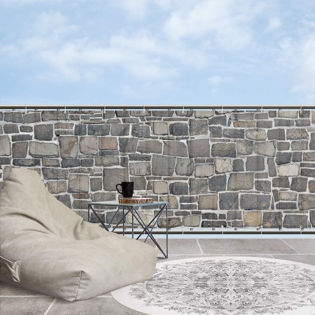 Habillage balcon Papier peint pierre gravats mur en pierre naturelle
