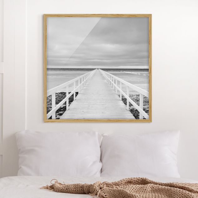 Affiches encadrées plage & mer Pont en Suède Noir et Blanc
