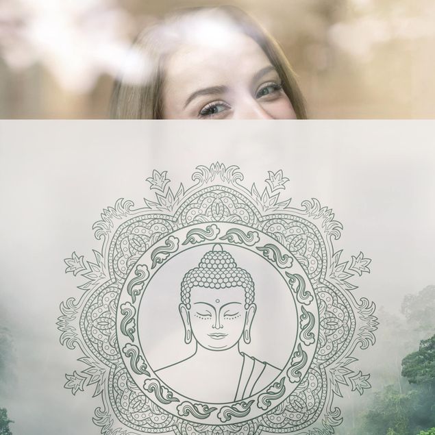 Décoration pour fenêtre - Mandala de Bouddha dans la brume