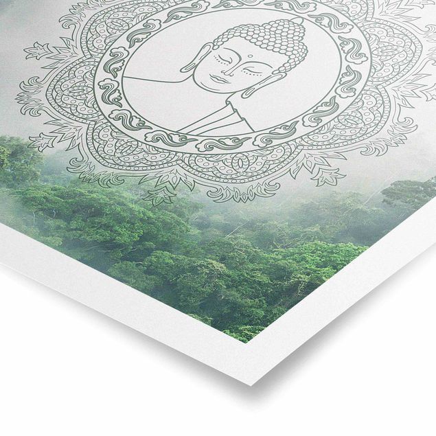 Poster villes Mandala de Bouddha dans le brouillard