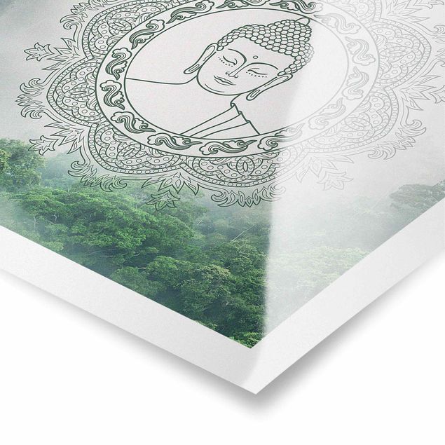 Tableaux verts Mandala de Bouddha dans le brouillard