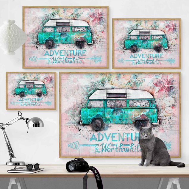 Tableaux de Andrea Haase Bulli Adventure Collage Pastel