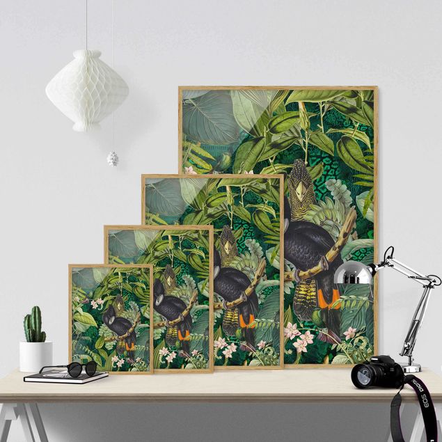 Tableaux verts Collage coloré - Cacatoès dans la jungle