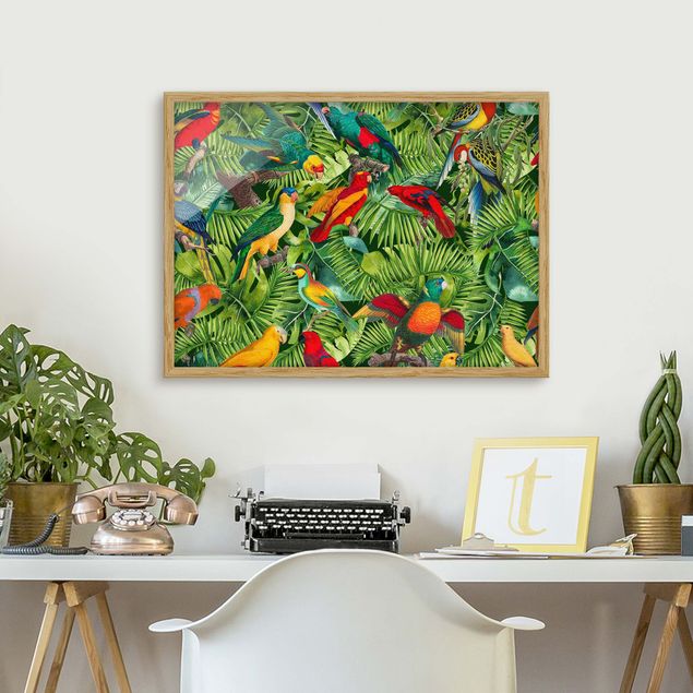 Tableau jungle tropicale Collage coloré - Perroquets dans la jungle