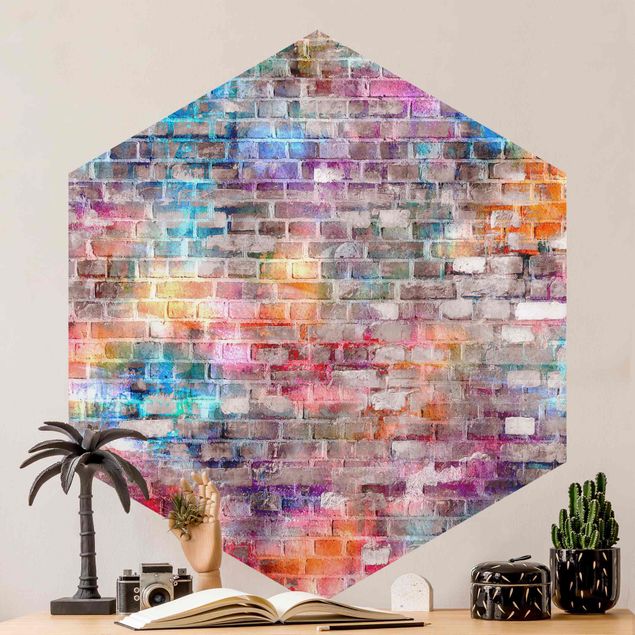 Papier peint brique Mur de briques coloré et délavé