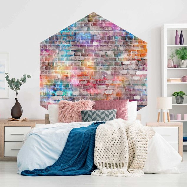 Papier peint moderne Mur de briques coloré et délavé