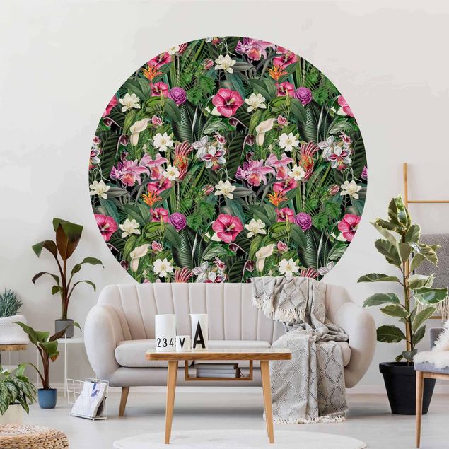 Papier peint moderne Collage de fleurs tropicales colorées