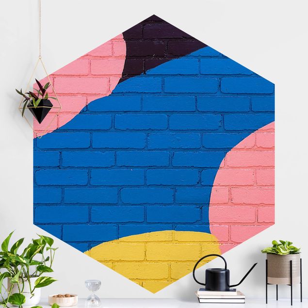 Papier peint briques Colourful Brick Wall In Blue And Pink