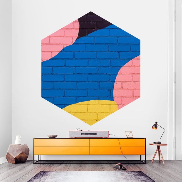 Papiers peints industriel Colourful Brick Wall In Blue And Pink