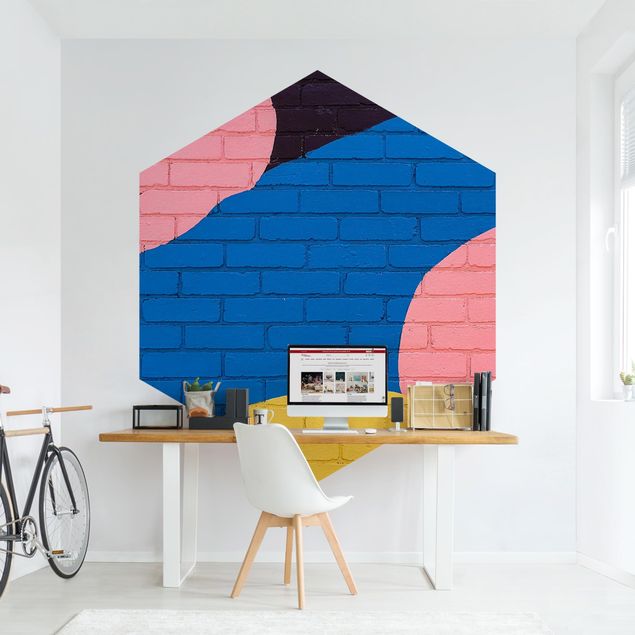 Papiers peints pierre Colourful Brick Wall In Blue And Pink